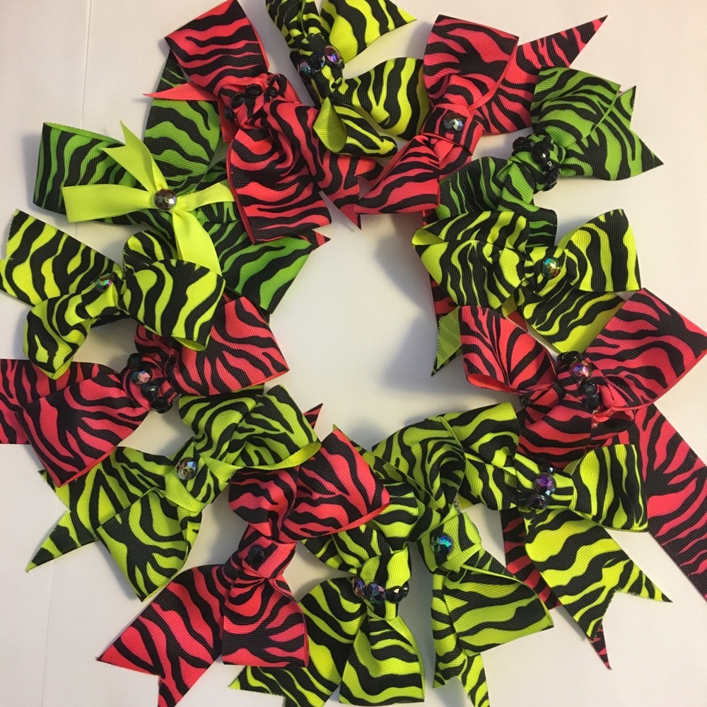 Neon Zebra Print Clip Hair Bows